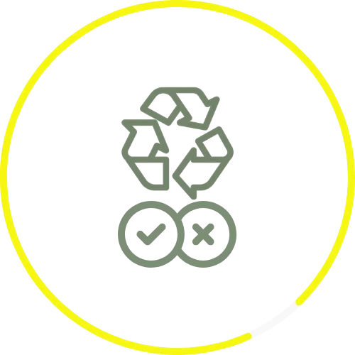 Recycling symbol with check and cross marks, representing decluttering and removal services for efficient organization by ORG NYC.