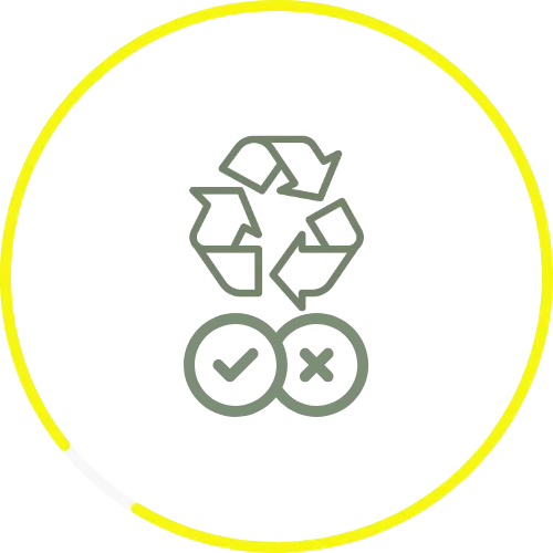 Recycling symbol with check and cross icons representing donation and disposal coordination for decluttering services by ORG NYC.