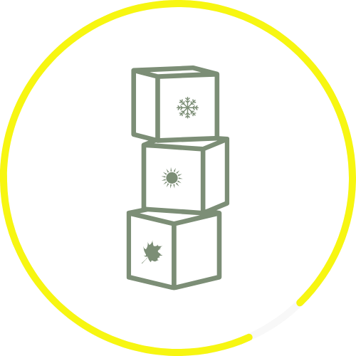 Seasonal closet organization icon. Stacked boxes with winter, summer, and fall symbols in New York, NY. Closet storage solutions.