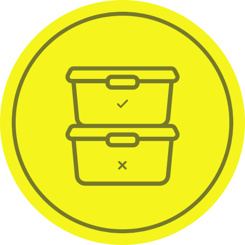 Icon of two storage bins, one marked for keeping and the other for discarding, representing ORG NYC's sorting and categorizing services for efficient organization.