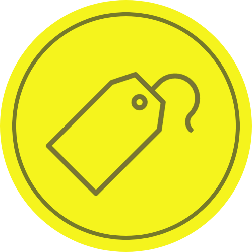Price tag icon for closet organization. Clothing tag in yellow circle. Closet cleanout in New York, NY.