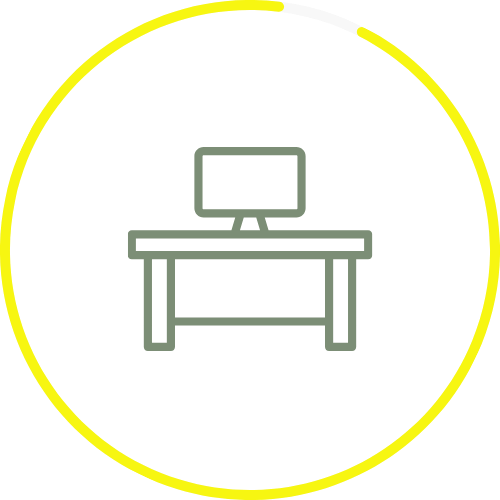 Icon of a workstation with a computer, symbolizing efficient office organization for enhanced productivity and streamlined storage solutions.