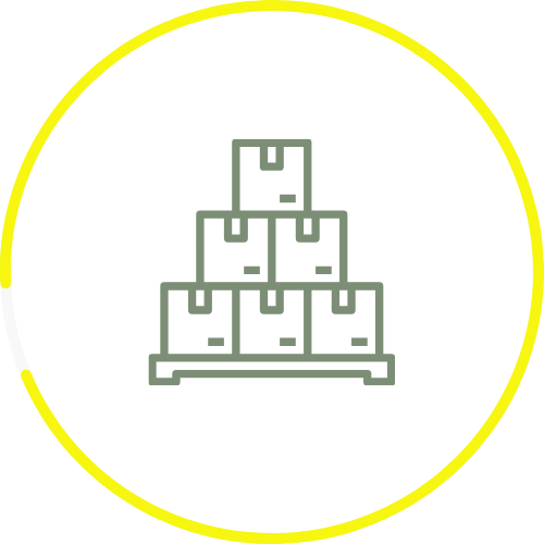 Icon representing product suggestions and labeling for kitchen organization, featuring stacked containers within a circular design, emphasizing clarity and user-friendly storage solutions.
