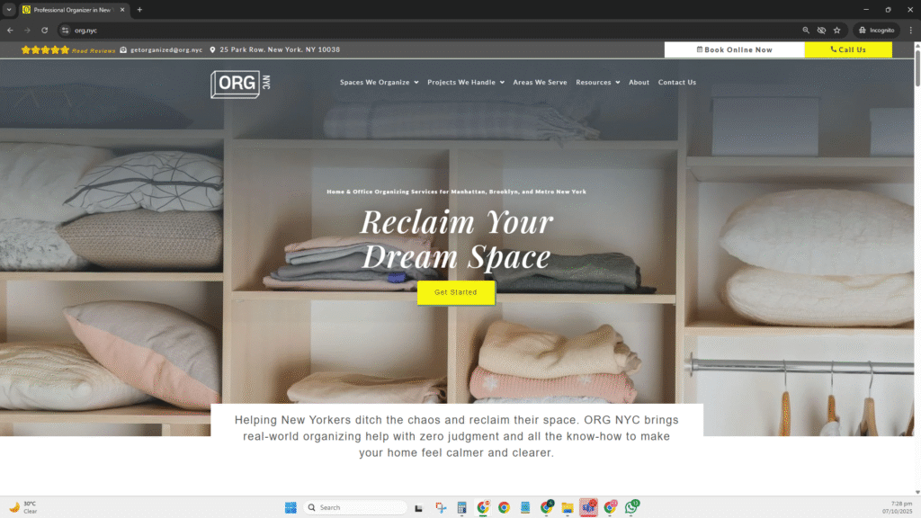 Allison Flanders: Closet with organized pillows and clothes. Home organizing services in New York, NY. Reclaim your dream space with our help.