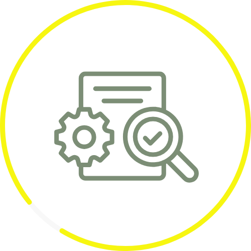 Brooklyn: Icon of a gear, document, and magnifying glass with check mark, suggesting settings review or problem solving process.