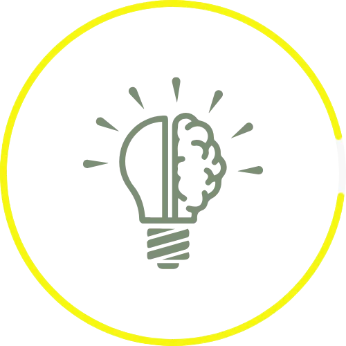 Light bulb with brain illustration symbolizing innovative organizing solutions for homes and offices in the Financial District.