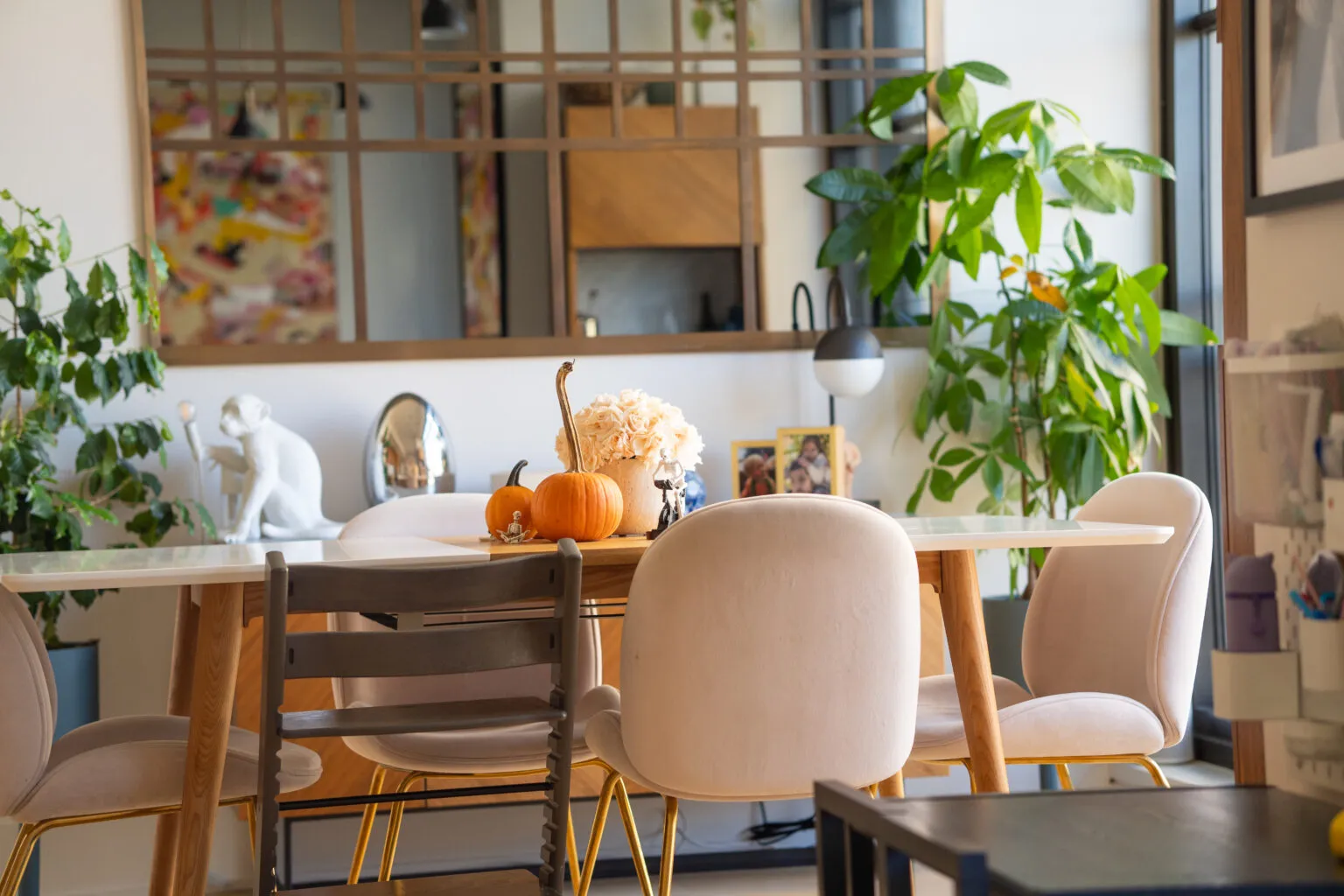 A calm, organized dining area in a New York apartment after an ORG NYC session